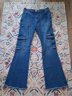 Women’s Dark Blue Cargo Flare Jeans